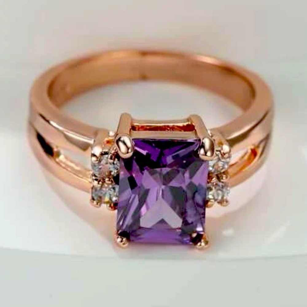 18 Karat Gold Plated Purple Cubic Zirconia Ring